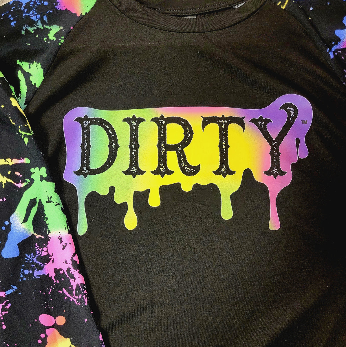 Dripping Dirty Florescent Long Sleeve Dirty Biker Design Dirty