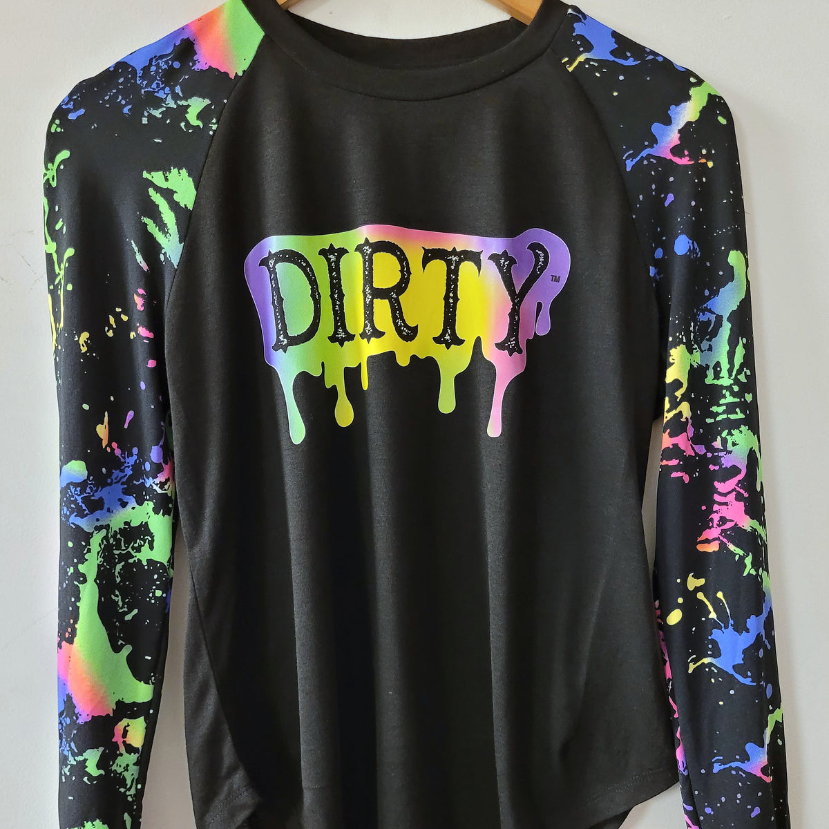 Dripping Dirty Florescent Long Sleeve Dirty Biker Design Dirty