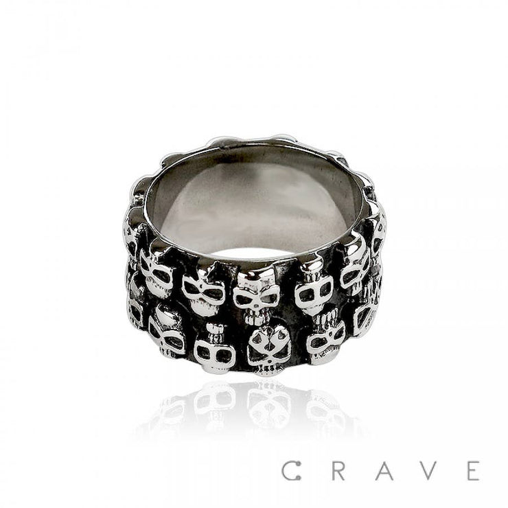 SS SKULL BIKER BAND RING: Stainless Steel---10