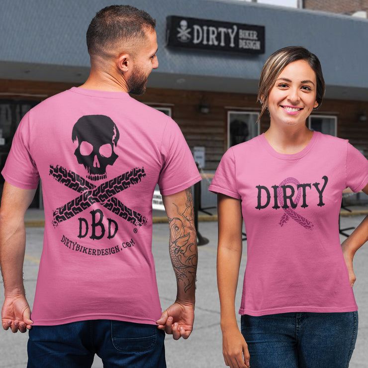 Pink Ribbon Dirty Biker Design Logo T-Shirt