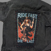 Women’s Oversized “Ride Fast, Die Last” Custom Black Denim Jacket