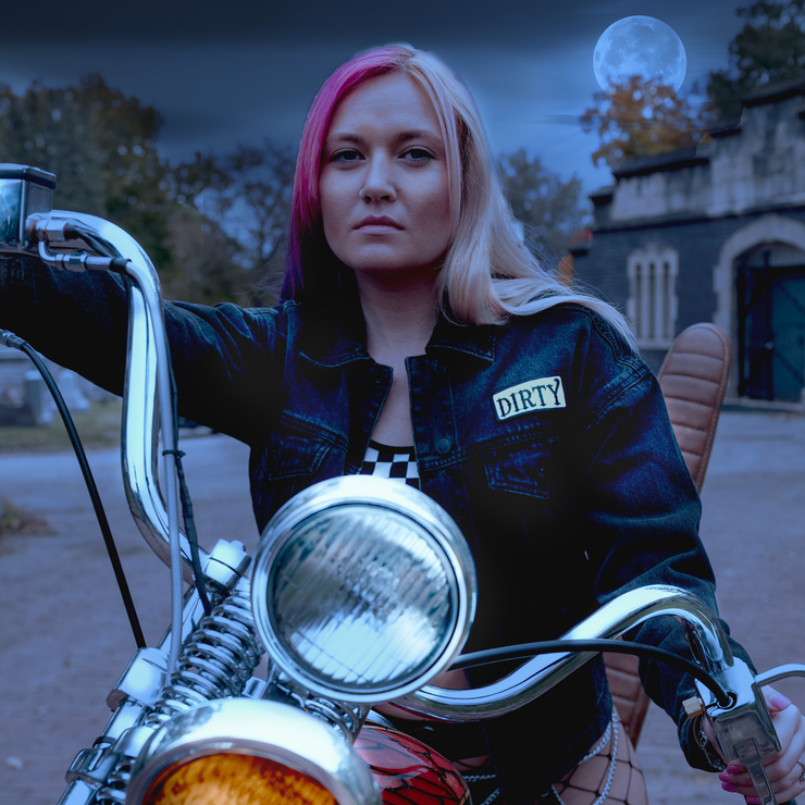 Women’s Oversized “Ride Fast, Die Last” Custom Black Denim Jacket