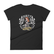 This tatted red-head babe comes in Redhead or Brunette, riding a wrench in front of dual checkered flags.
