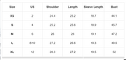 Tie Dye Long Sleeve Pullover Size Chart